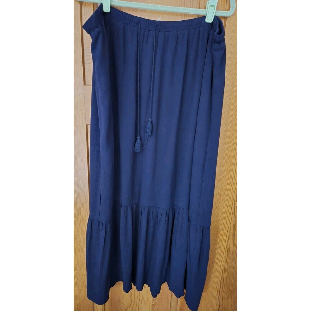 NWT Talbots Long Navy Broom Stick Bohemian Skirt Size 2X, Stretch Waist W/ Tie